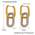 Gold U-Shape Double Oval Pavé Zircon Link Huggie Earrings view 6