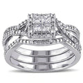 White Gold Princess Square Halo Bridal Ring Set Sizes 6-10 view 6