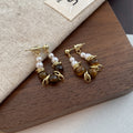 Tiger Eye Look Bead Pearl Accent Small Hoop Earrings view 6