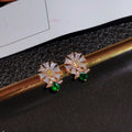 Gold Daisy Clear Baguette CZ Green Teardrop Stud Earrings view 3