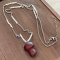 Wood Mushroom Pendant Necklace Silver Chain Pearl Crystal view 4