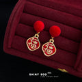 Red Pom Pom Fu Character Drop Earrings Enamel Pair view 4