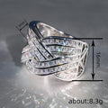 Interwoven Baguette Clear Stone Multi-Rail Wide Ring In Silver Tone view 4
