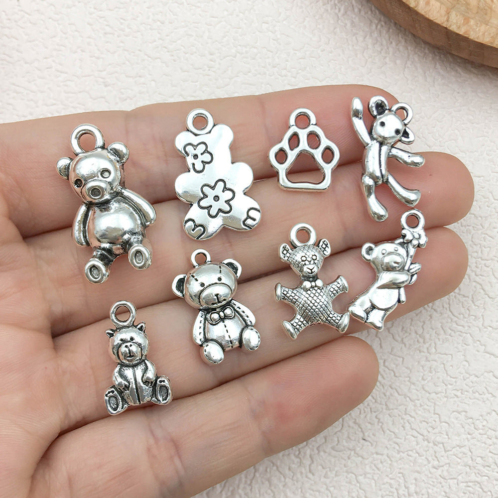 Antique Silver Zinc Alloy Toy Bear Animal Charm Pendant for DIY Bracelet Necklace Making