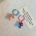 Pink Blue Hoop Mismatched Mushroom Dangle Earrings view 2