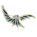 Flying Bird Brooch In Metal With Colored Enamel Wings And A Clear Crystal Body view 2