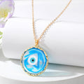 Gold Tone Round Resin Evil Eye Pendant Necklaces in Six Colors view 8