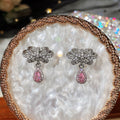 Pink Bow Crystal Drop Earrings in Silver Tone With Clear Stone Accents view 4