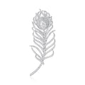 Crystal Pavé Feather Brooch in Silver and Gold Tone view 1