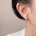Gold Tone Blue Marquise Crystal Bird Stud Earrings view 2