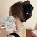 Taupe Double Rose Sheer Hair Claw With Pearl Like Beads view 1