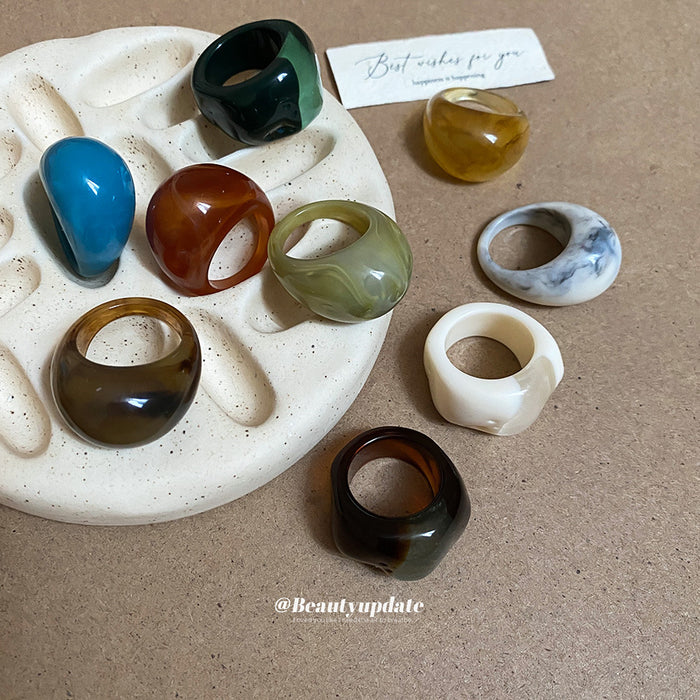 Chunky Resin Dome Cocktail Rings Marbled 6 Colors Mix