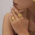 Hammered C Hoop Earrings Open Cuff Ring Multicolor Zircon view 3