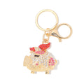 Rhinestone Pig Keychain Gold Metal Bow Four Color Options view 5