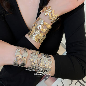 Metal Flower Dragonfly Open Cuff Bracelets Six Styles