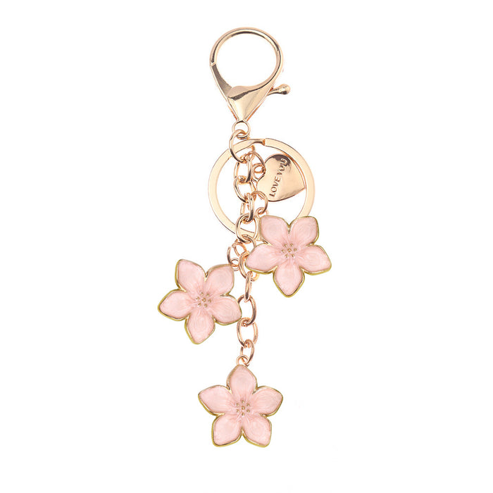 Enamel Five Petal Flower Cluster Keychain with Lobster Clasp
