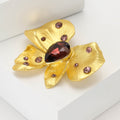 Matte Gold Butterfly Brooch Teardrop Purple Crystal Accent Pin view 2