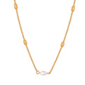 Gold Curb Chain Necklace With Pearl And Barrel Beads view 5
