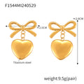 Bow Heart Drop Stud Earrings Gold Steel And Two-Tone view 8