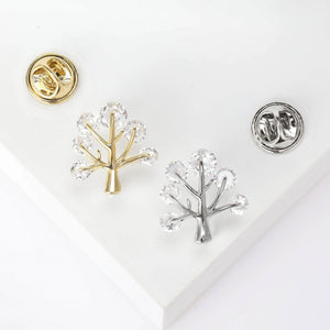 Crystal Money Tree Lapel Pin In 2 Styles With Polished Metal Details