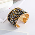 Gold Tone Crushed Stone Wide Open Cuff Bracelets in Seven Colorways view 8