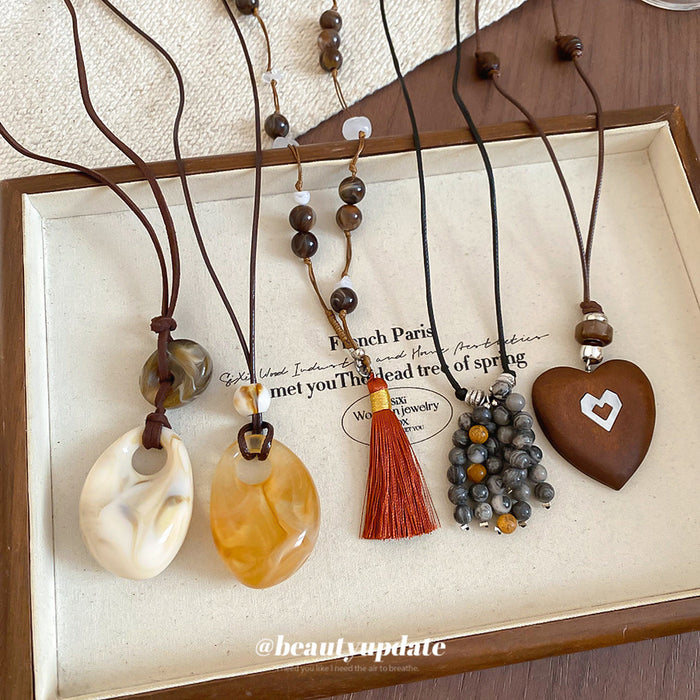 Brown Heart Cutout Pendant Cord Necklace Pendant Jewelry