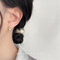 Gold Mini Openwork Flower Crystal Asymmetric Stud Earrings view 3