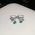 Blue Crystal Iris Flower Ear Cuffs With Sparkling Hoops view 6