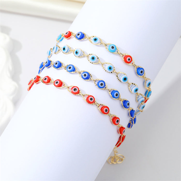 Gold Tone Openwork Multicolor Evil Eye Link Chain Bracelets