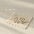 Gold Open Heart Pearl CZ Stud Earrings Drop Accent view 3