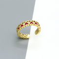 Gold Tone Red and Clear Crystal Heart Adjustable Open Ring view 2