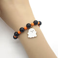 Black Orange Bead Cute Ghost Charm Stretch Bracelet view 4