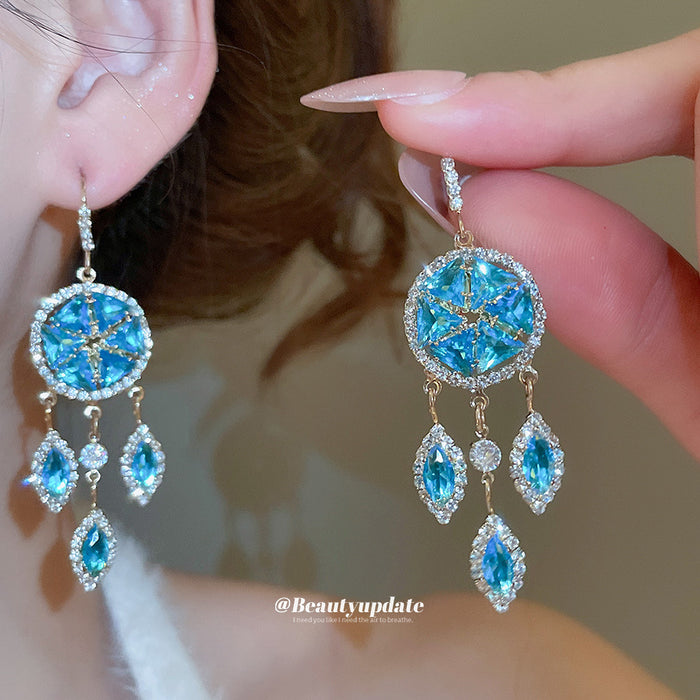 Crystal Disc Chandelier Hook Earrings In Four Colors