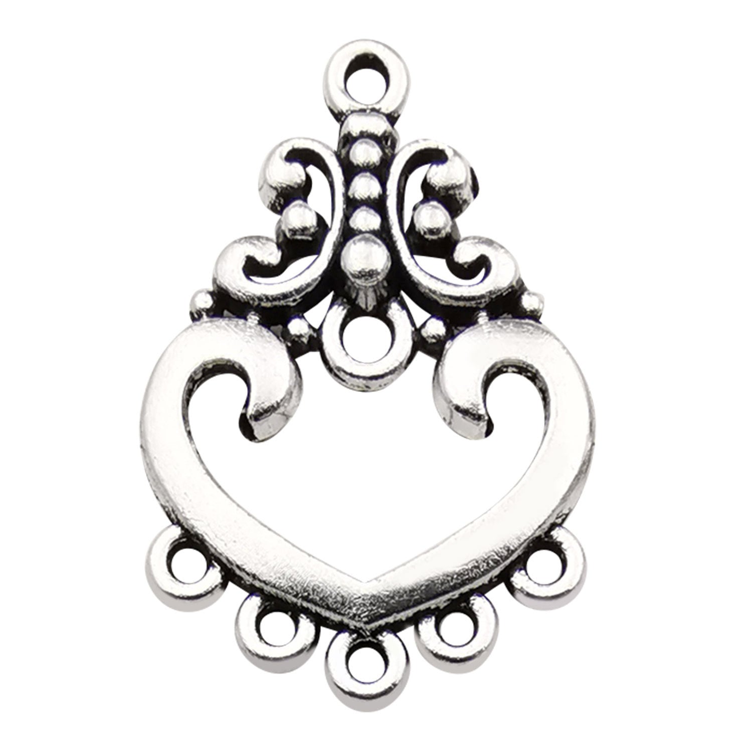 Zinc Alloy Teardrop Heart Multi Hole Connector Charm for DIY Boho Earrings Jewelry