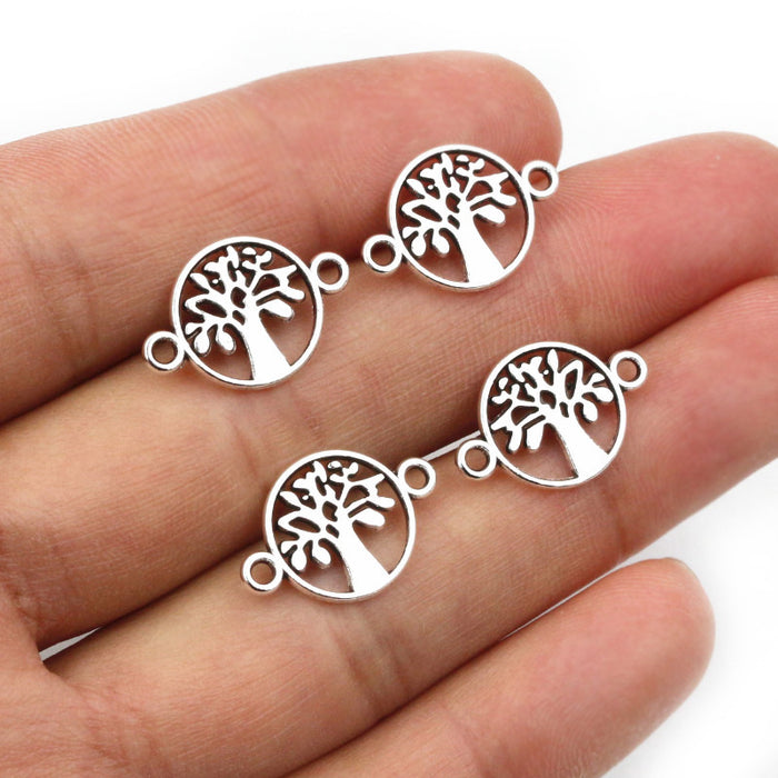 Silver Tone Tree of Life Double Loop Connector Charms