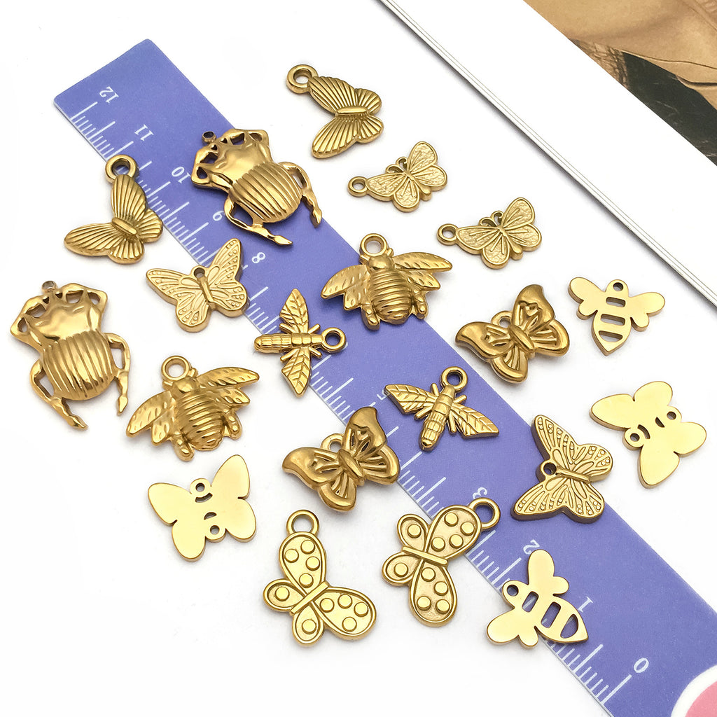Stainless Steel Bee Butterfly Insect Charm Pendant for DIY Necklace Earrings Keychain