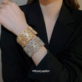 Openwork Filigree Square Flower Metal Cuff Bracelet 2 Tones view 1