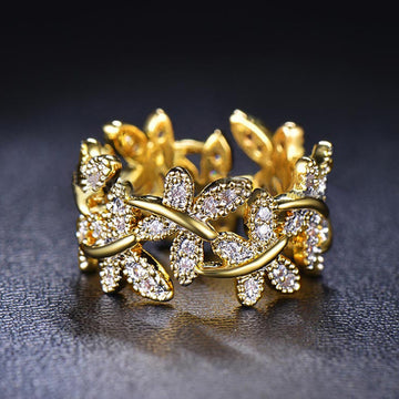 Butterfly Leaf Branch Pave Finger Rings Gold Silver Tones
