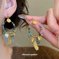 Green Beaded Hoop Charm Clip Earrings with Distinctive Textured Details view 3