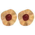 Textured Gold Disc Stud Earrings With Red Or Black Centers view 5