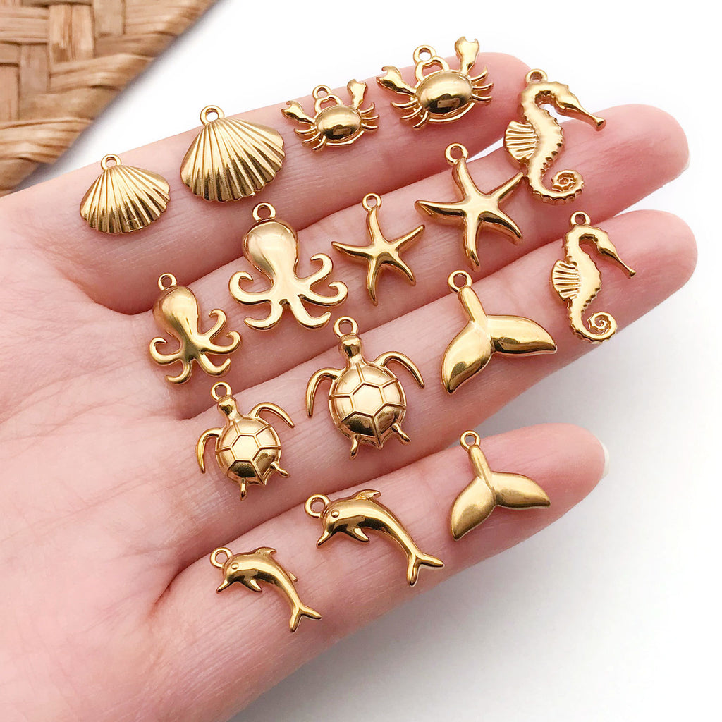 Stainless Steel Octopus Crab Dolphin Starfish Turtle Fish Charm Pendant for DIY Ocean Jewelry