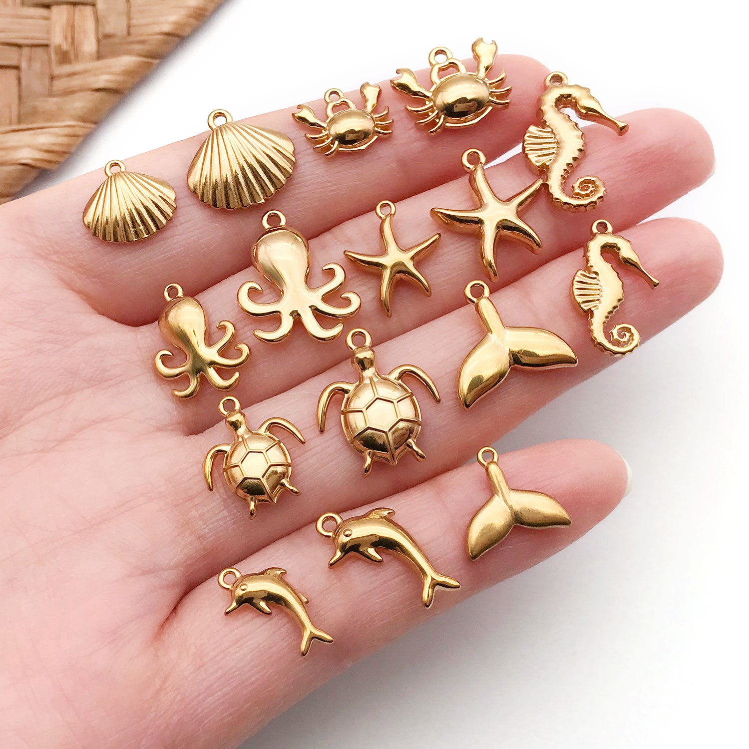 Stainless Steel Octopus Crab Dolphin Starfish Turtle Fish Charm Pendant for DIY Ocean Jewelry