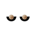 Black Half Circle And Wood Grain Round Stud Earrings For Women view 5