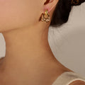 Gold Tone Enamel Drop Earrings Leaf Stud Geometric Pattern view 7