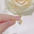 Gold Pink Heart Crystal Open Adjustable Ring Star Charm view 2