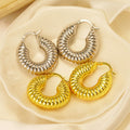 Ribbed Chunky Oval Hoop Earrings Polished Statement Fashion Jewelry view 1