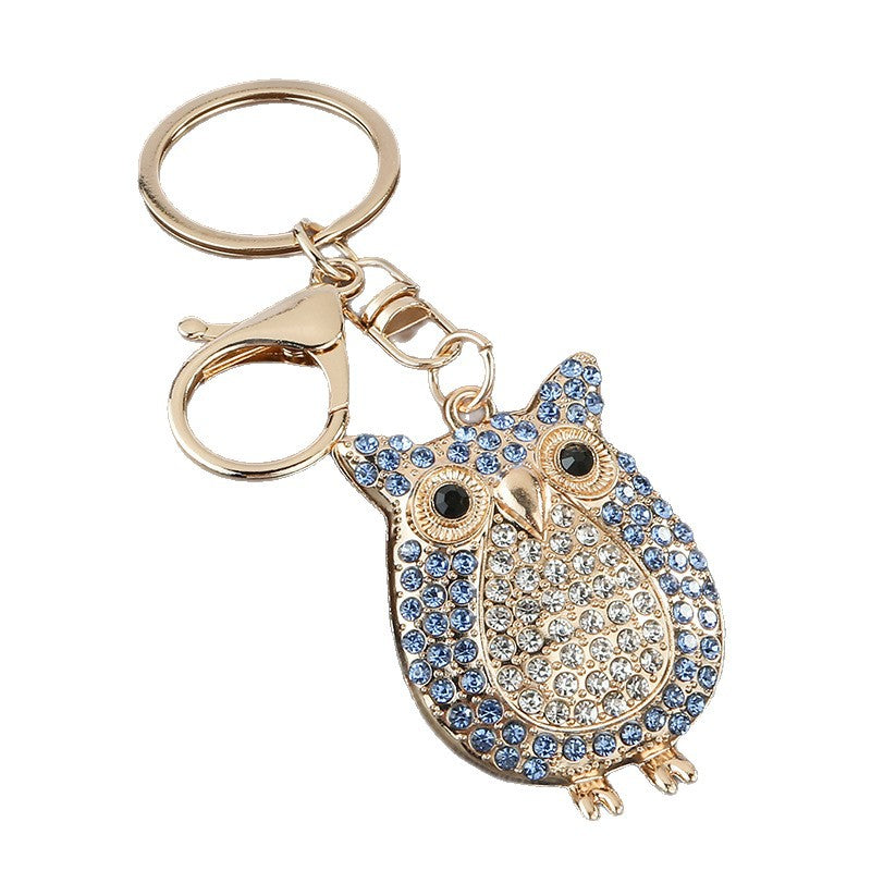 Rhinestone Cartoon Owl Metal Keychain Bag Charm Gift