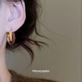Brown and Mustard Layered Hoop Earrings With Gold Tone Trim view 4