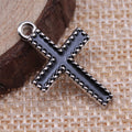 Black Inlay Cross Metal Pendant in Silver and Gold Tone view 4