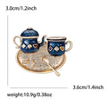 Gold Tone Enamel Tea Set Brooch Teapot Cup Tray Pin view 8